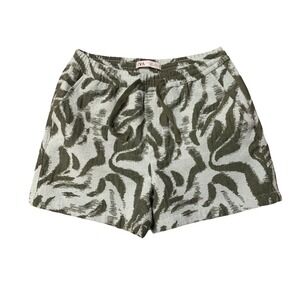 Zara Men's L Abstract Wavy Print Shorts Sage Green Drawstring Pockets Beachwear